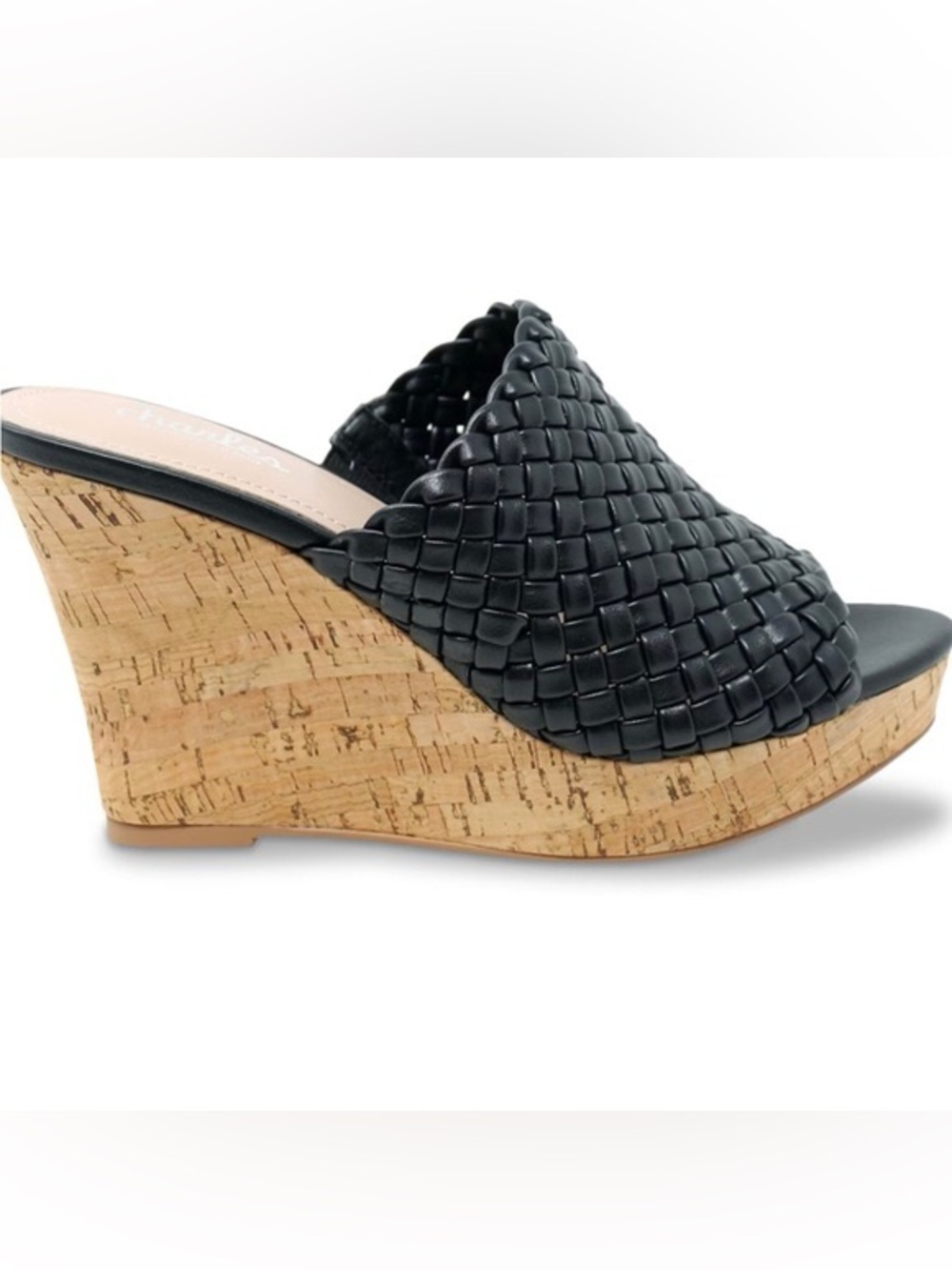 Charlies Black Woven Leather Slide Heels